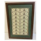 Uncut sheet of 1985 one dollar bills