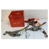 Crate of straps and come along's