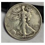 1936 D walking liberty silver half dollar