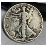 1936 S walking liberty silver half dollar