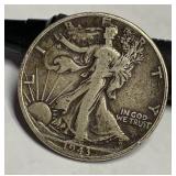 1943 D  Walking liberty silver half dollar