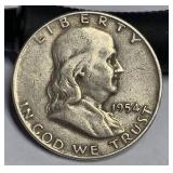 1954 D Franklin silver half dollar