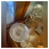 Clear Cut Glass Bowl , Small Glass Dishes & Candle Holders