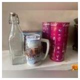 Budweiser 75th Anniversary Stein, (3) Lolita® (exclusively for Hallmark Gold Crown®) Wine Glasses & (2) Vintage Clear Glass Bottles