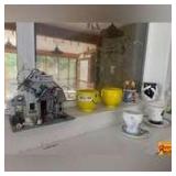 Assortment Of Mugs, Stem Glasses & "Flower Shop" Décor