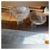 Clear Etched Glass Pedestal Bowls