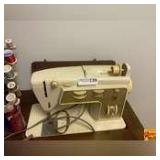 Singer Sewing Machine In Cabinet With Accessories
