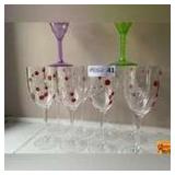 (8) Clear With Red Polka Dot Wine Glasses & (3) Margarita Glasses