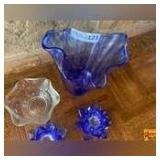 Cobalt Blue Vase, (2) Cobalt Blue Votive Candle Holders & Clear Glass Small Bowl
