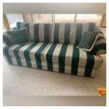 Green/Cream Cloth Sofa, Love Seat, Arm Chair With Ottoman & Side Chair With Ottoman