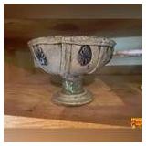 Milk White Lattice Pedestal Bowl, Milk White Pedestal Cake Plate & Ceramic Green Pedestal Bowl