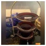 Metal Tiered Server With Ruby Red Plates