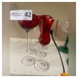(6) Red  With Clear Stem Glasses