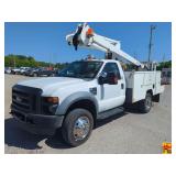 2008 Ford F-450 XL DRW Super Duty Bucket Truck, upper & lower controls, power inverter, 6.8L Triton V10 gasoline; 286,048 Miles; VIN 1FDXF46Y38ED45356