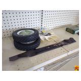 (2) 8' Plastic Wheels, Radiator Cap, Fan For John Deere & Mower Blade