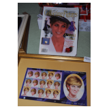 Framed & Matted Vintage Commemorative Souvenir Sheet of Postage Stamps Featuring Princess Diana