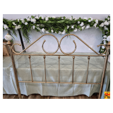 Vintage Brass Headboard With Floral Porcelain Finials