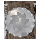 Large (30") Hammered Metal Platter Styled With Elk Design