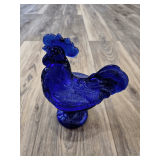 Cobalt Blue Glass Rooster Covered Dish Hen On Nest Candy Dish Pedestal
