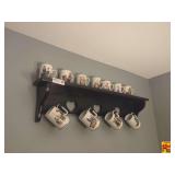 Wooden Wall Shelf & Norman Rockwell Mugs