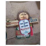 Collection of Assorted Beer Advertising Signs and Serving Trays