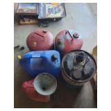 Assorted Fuel Containers and Metal Funnel