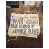 Vintage Newspaper from Dec. 7, 1941 from Honolulu Star Bulletin, bearing the headline: WAR! OAHU Bombed by Japanese Planes.'