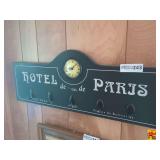 Wall-Mounted Coat Rack Featuring 'Hotel de Ville de Paris' Clock