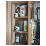 Seagram's 7 Pitcher, Bailey's Ceramic Creamers, Bar Glasses & Statue Of Liberty Figurine
