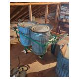 Two Metal Trash Cans with Rolling Cart