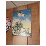 Miller Lite Outdoor Thermometer & WW II 7th War Loan Poster Featuring Flag Raising At Iwo Jima