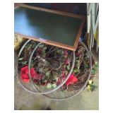 Assorted Household Items Including Chalkboard, Bicycle Wheel