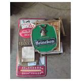 Vintage Heineken Beer Sign, Falls City Beer Wall Calendar, Busch Beer Neon Sign, Dewar's Mirror