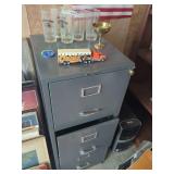 (5) Southern Comfort Bar Glasses, Brass Goblet, Baltimore Orioles Diecast Truck & Metal File Cabinet