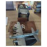 Baseball In Display Case, Diecast Airplane, Dresser Top Trinket Box