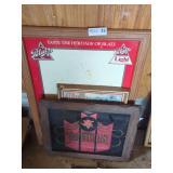 Vintage Blatz Beer Wood Framed Dry Erase Board, Framed Gilbey's Gin Print & Framed Michelob Beer Sign