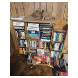 Bookshelf & Contents: Assorted VHS Tapes, DVD's