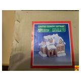 Christmas Village Lot With Lighted Country Cottage & Illuminated Porcelain Church Plus Salad Spinner And Kitchenware