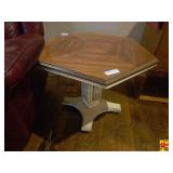 Hexagonal Wood Accent Table With Pedestal Base