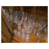 Vintage Etched Crystal Stemware & Pressed Cut Glass Creamer With Sugar Bowl