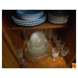 Pressed Glass Dinnerware, Stemware & Contents Of Drawers (serving platter, serving bowls)
