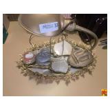 Vanity Set With Mirror Tray, Brush & Trinket Boxes With Vintage Desk Lamp