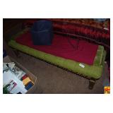 Long Upholstered Bench with Gilt Carved Wood Legs