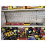 Wind Up Train with Key, Locomotive, Santa Fe Car, Wabash Car, 2 Red & Silver Passenger or Express Cars & Caboose