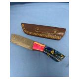 Custom Fixed Blade Knife with Damascus Steel Blade and Multi-Material Handle with Leather Sheath