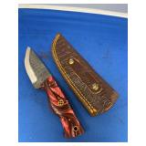 Custom Handcrafted File Knife with Swirled Handle and Leather Sheath