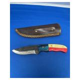 Custom File Blade Fixed Knife with Texas Flag Theme Handle and Leather Sheath