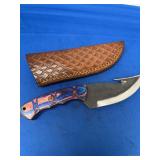 Custom File Knife with Gut Hook and Stabilized Wood Handle with Leather Sheath