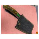 Custom Forged File Cleaver with Multi-Color Resin Handle and Leather Sheath