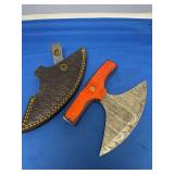 Custom Damascus Steel Push Dagger with Colored Wood Handle and Leather Sheath